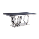 Acme Furniture Nasir Dining Table with Faux Marble Top and Pedestal Base 68255 IMAGE 1
