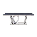 Acme Furniture Nasir Dining Table with Faux Marble Top and Pedestal Base 68255 IMAGE 3