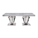 Acme Furniture Satinka Dining Table with Faux Marble Top and Pedestal Base 68265 IMAGE 3