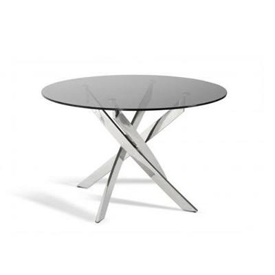 VIG Furniture Round Modrest Dining Table with Glass Top & Trestle Base Modrest VGLET07-SMK IMAGE 1