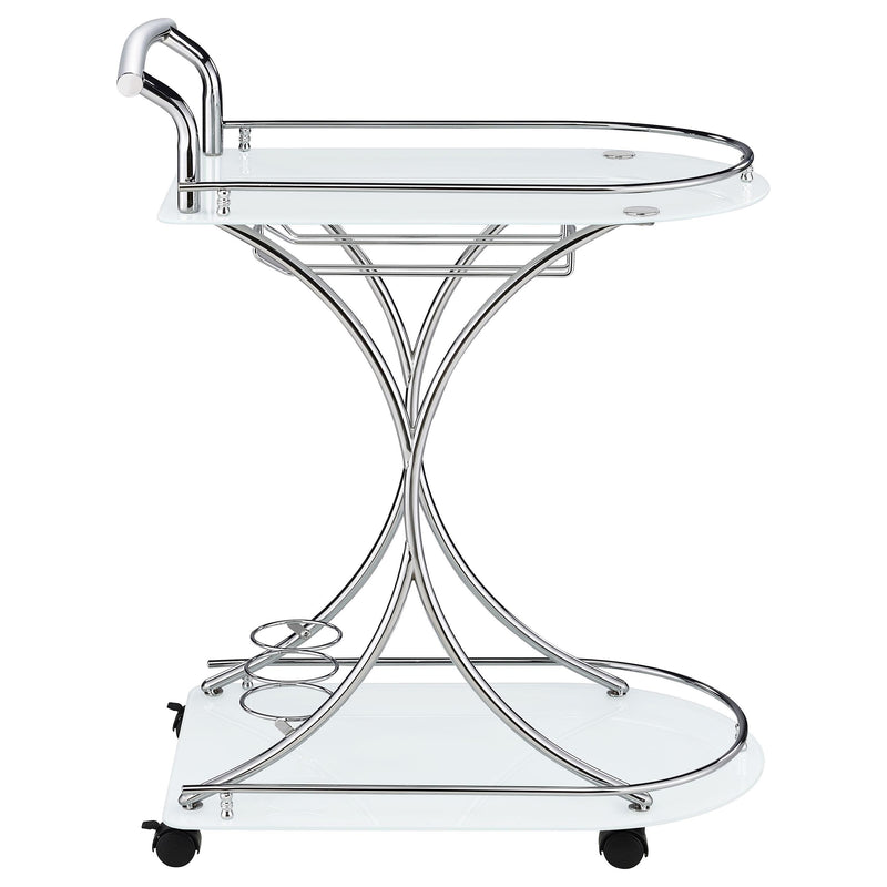 Coaster Furniture Elfman 910002 2-tier Glass Shelf Metal Bar Cart - White and Chrome IMAGE 8