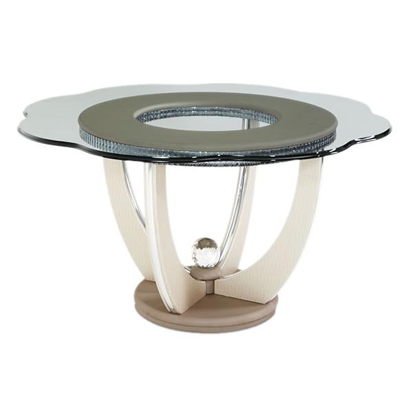 Michael Amini Round Overture Dining Table with Glass Top & Pedestal Base 08001-101-13 IMAGE 1