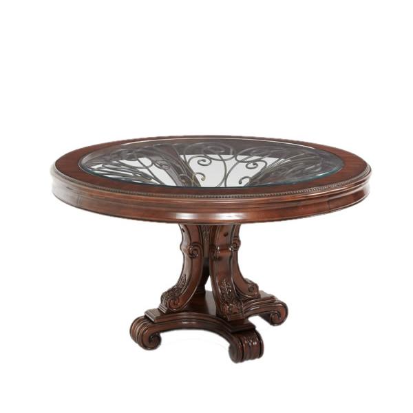 Michael Amini Oval Palace Gates Dining Table with Glass Top & Pedestal Base 02001RND-53 IMAGE 1