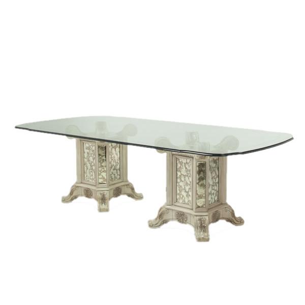 Michael Amini Platine de Royale Dining Table with Glass Top & Pedestal Base 09001RE102GL-201 IMAGE 1