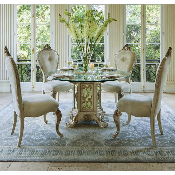 Michael Amini Round Platine de Royale Dining Table with Glass Top & Pedestal Base 09001RNDGL54-201 IMAGE 2