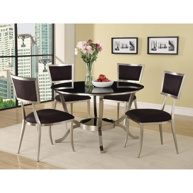 Acme Furniture Round Abbott Dining Table with Glass Top & Trestle Base 70015 IMAGE 1