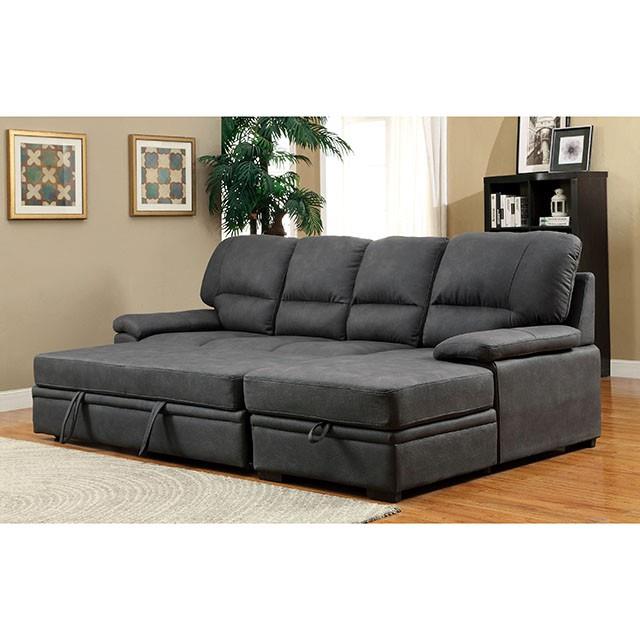 Furniture of America Alcester Stationary Faux Leather Sleeper Sectional CM6908BK-SET IMAGE 4