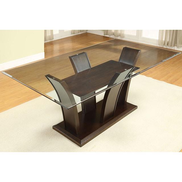 Furniture of America Manhattan Dining Table with Glass Top & Pedestal Base CM3710T-TABLE IMAGE 3