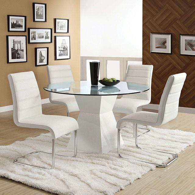Furniture of America Round Mauna Dining Table with Glass Top & Pedestal Base CM8371WH-T-TABLE IMAGE 2
