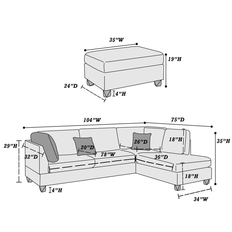 Poundex F7606 3pc Reversible Sectional Sofa Set with Ottoman IMAGE 8