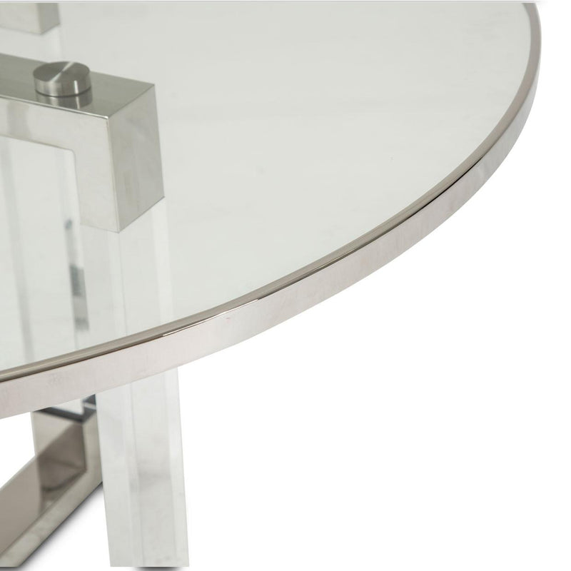 Michael Amini Round State St. Dining Table with Glass Top and Pedestal Base 9016001-13 IMAGE 2