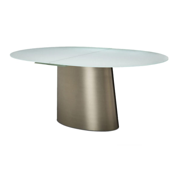 Michael Amini Oval Halsted Dining Table with Glass Top and Pedestal Base TR-HLSTD001 IMAGE 1
