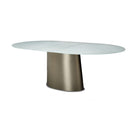 Michael Amini Oval Halsted Dining Table with Glass Top and Pedestal Base TR-HLSTD001 IMAGE 3