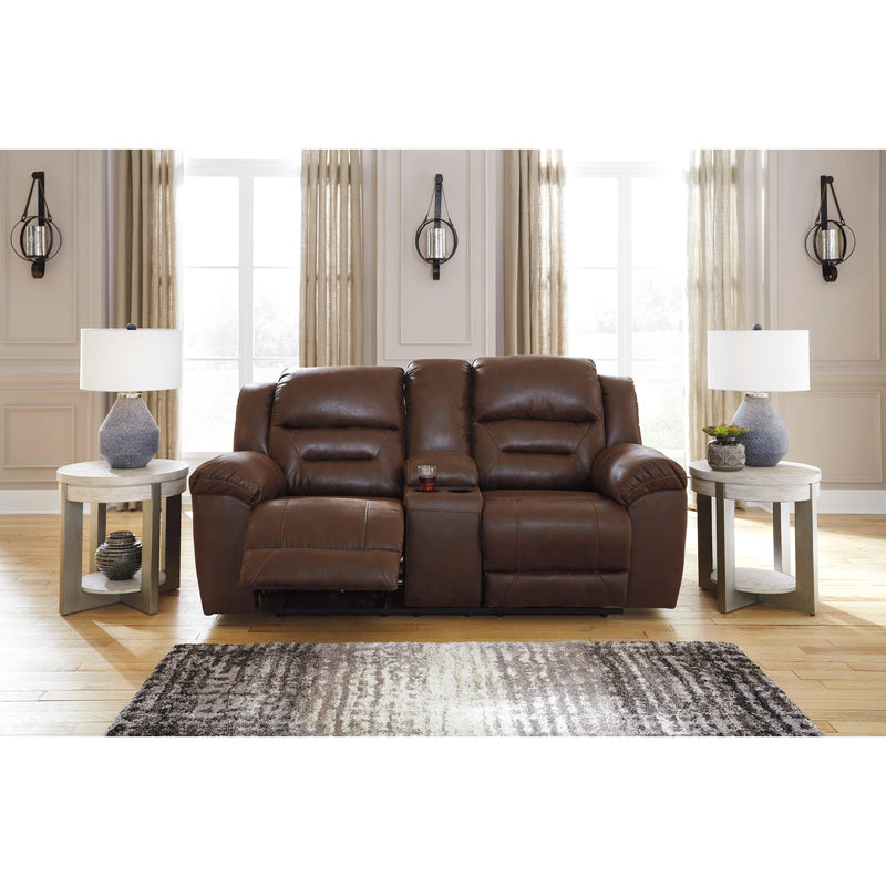  Signature Design by Ashley Stoneland Reclining Leather Look Loveseat with Console 3990494 IMAGE 4