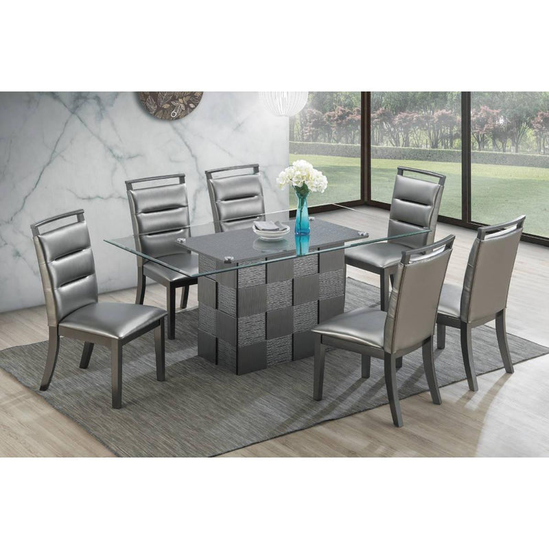 Poundex Dining Table with Glass Top and Pedestal Base F2484 IMAGE 2
