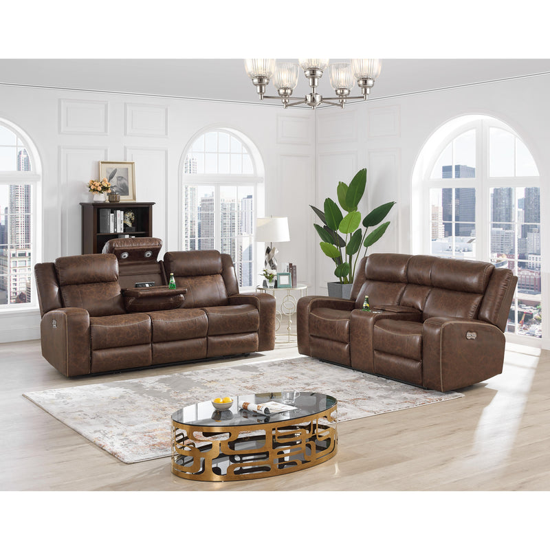 New Classic Furniture Atticus Power Reclining Fabric and Leather Look Sofa U2413-30P2-MCB IMAGE 4