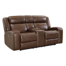 New Classic Furniture Atticus Power Reclining Fabric and Leather Look Loveseat U2413-25P2-MCB IMAGE 1