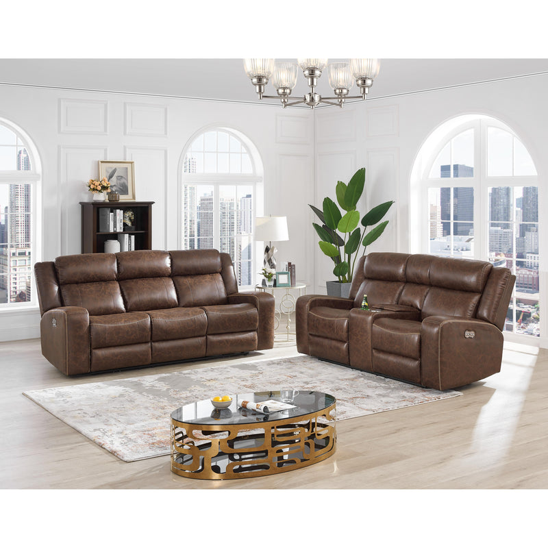New Classic Furniture Atticus Power Reclining Fabric and Leather Look Loveseat U2413-25P2-MCB IMAGE 3