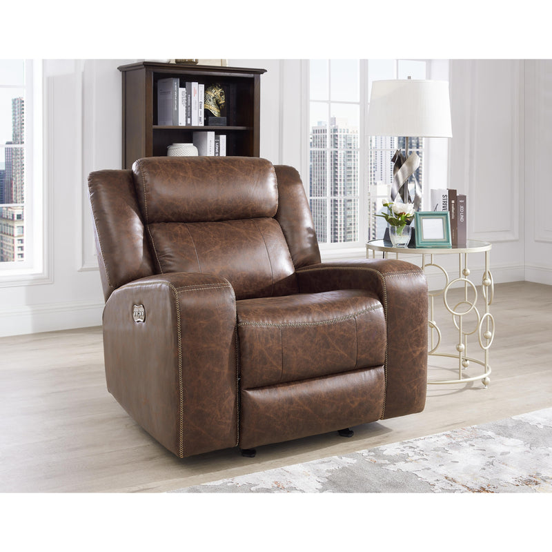 New Classic Furniture Atticus Power Glider Fabric and Leather Look Recliner U2413-13P2-MCB IMAGE 2