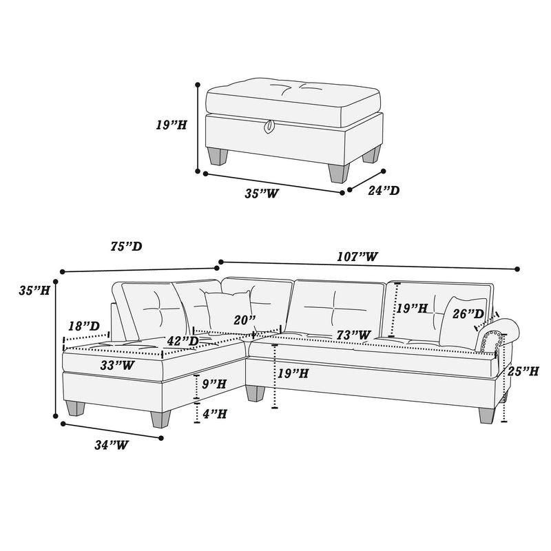 Poundex F6415 3 pc Sectional Set IMAGE 8