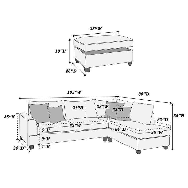 Poundex F6542 3 pc Sectional Set with Ottoman IMAGE 8
