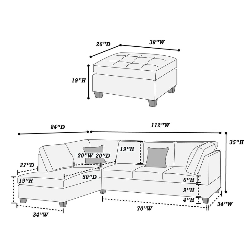Poundex F6423 3 pc Sectional Set with Ottoman IMAGE 7