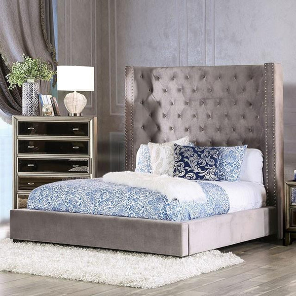 Furniture of America Mirabelle Queen Upholstered Panel Bed CM7679GY-Q-VN IMAGE 1