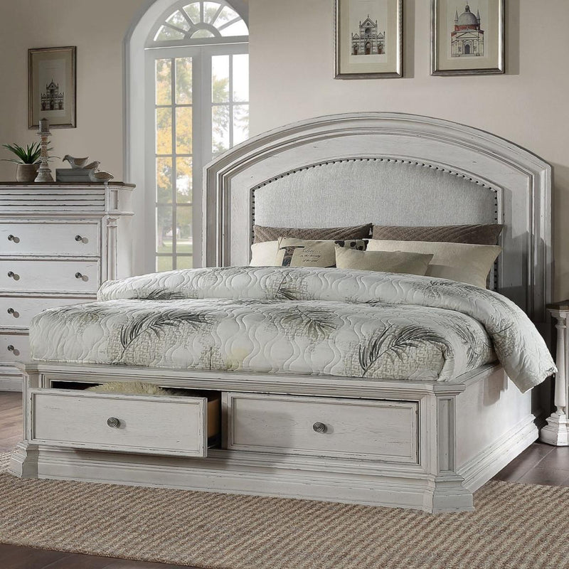 Acme Furniture York Shire King Upholstered Panel Bed with Storage 28267EK IMAGE 3