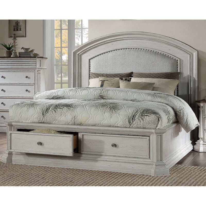 Acme Furniture York Shire King Upholstered Panel Bed with Storage 28267EK IMAGE 4