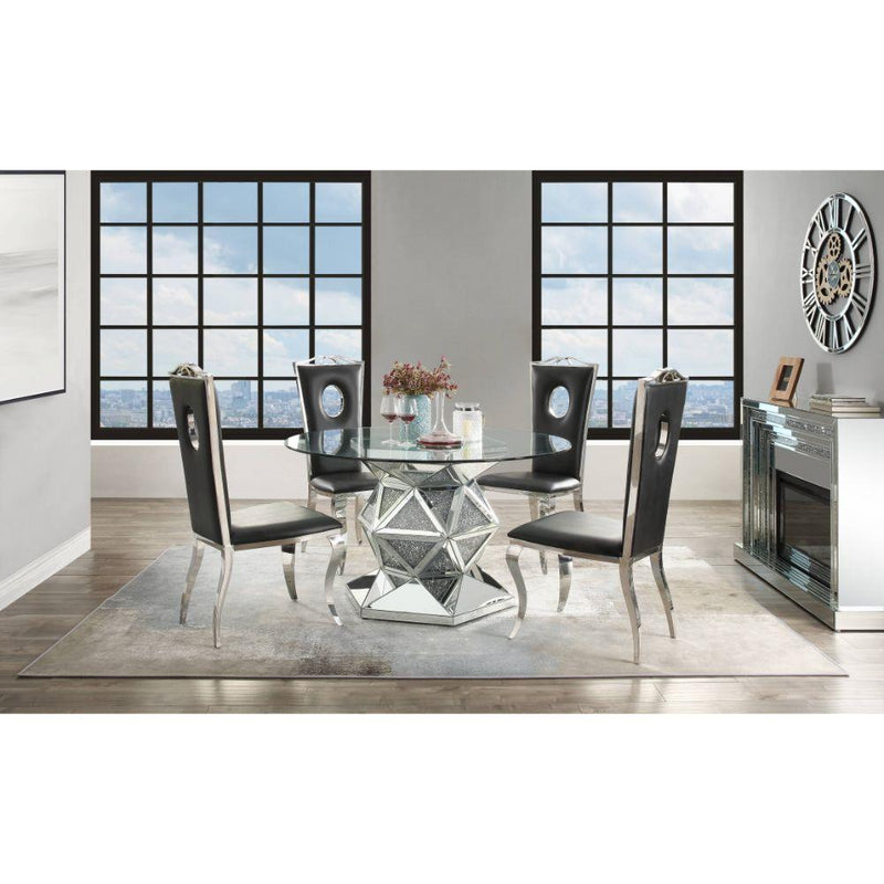 Acme Furniture Round Noralie Dining Table with Glass Top and Pedestal Base 72145 IMAGE 4
