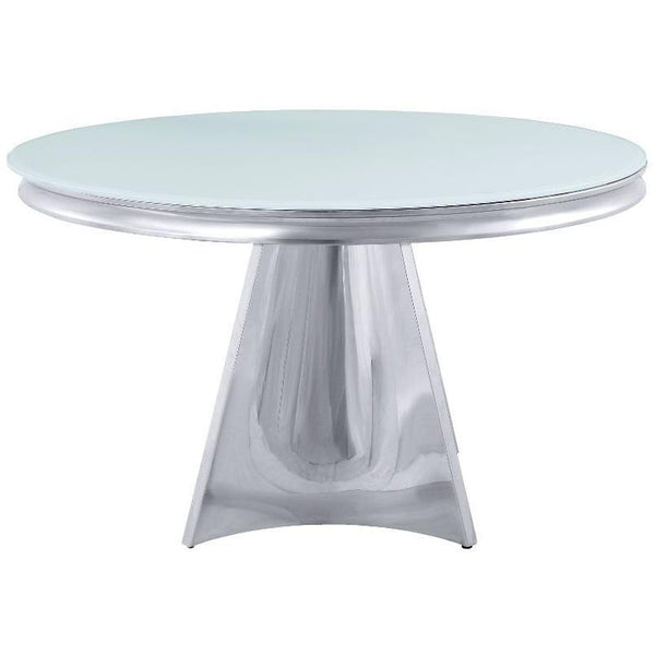 Acme Furniture Round Hiero Dining Table with Glass Top and Pedestal Base 72490 IMAGE 1