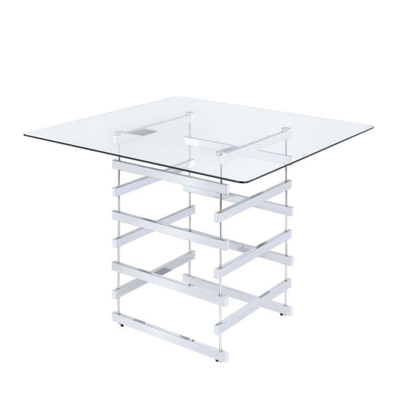 Acme Furniture Square Nadie Counter Height Dining Table with Glass Top and Pedestal Base 72590 IMAGE 1