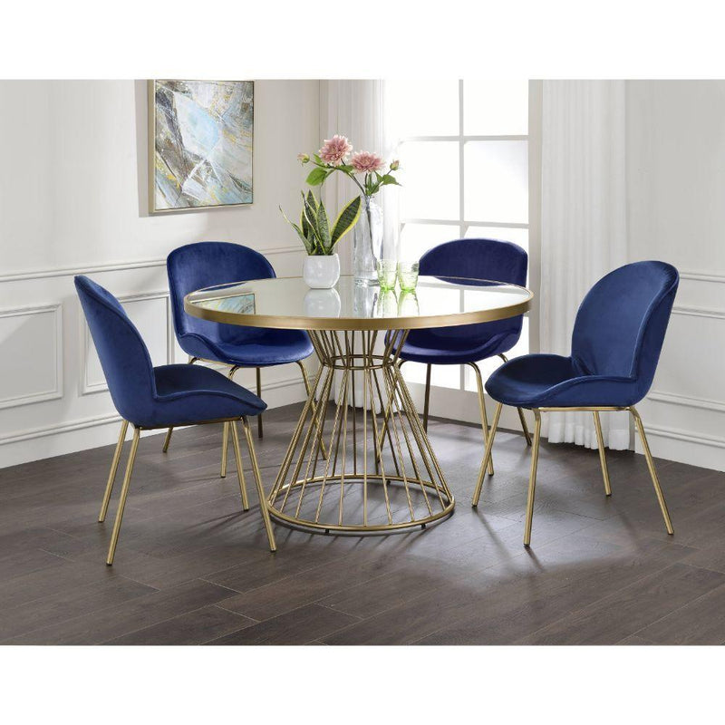 Acme Furniture Round Chuchip Dining Table with Mirror Top and Pedestal Base 72945 IMAGE 3