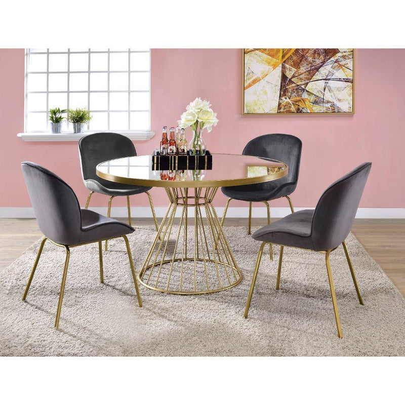 Acme Furniture Round Chuchip Dining Table with Mirror Top and Pedestal Base 72945 IMAGE 4