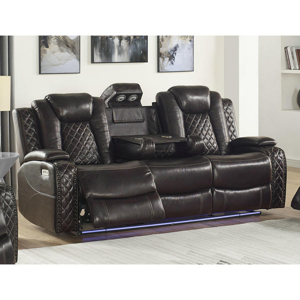 New Classic Furniture Joshua Power Reclining Leather Sofa L1716-30P2-BRN IMAGE 1