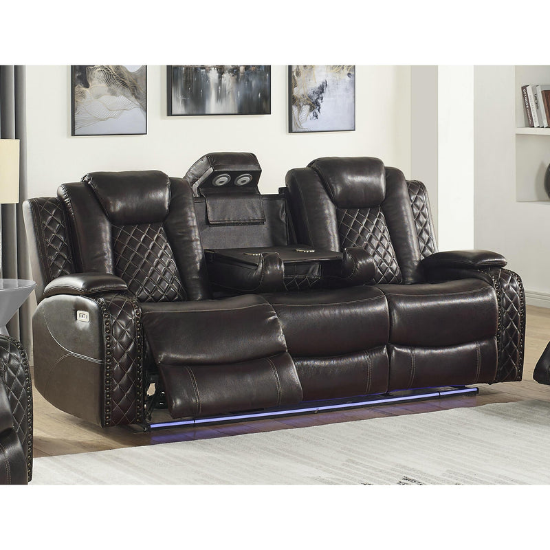 New Classic Furniture Joshua Power Reclining Leather Sofa L1716-30P2-BRN IMAGE 1
