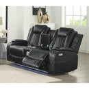 New Classic Furniture Orion Power Reclining Leather Look Loveseat U1769-25P2-BLK IMAGE 1