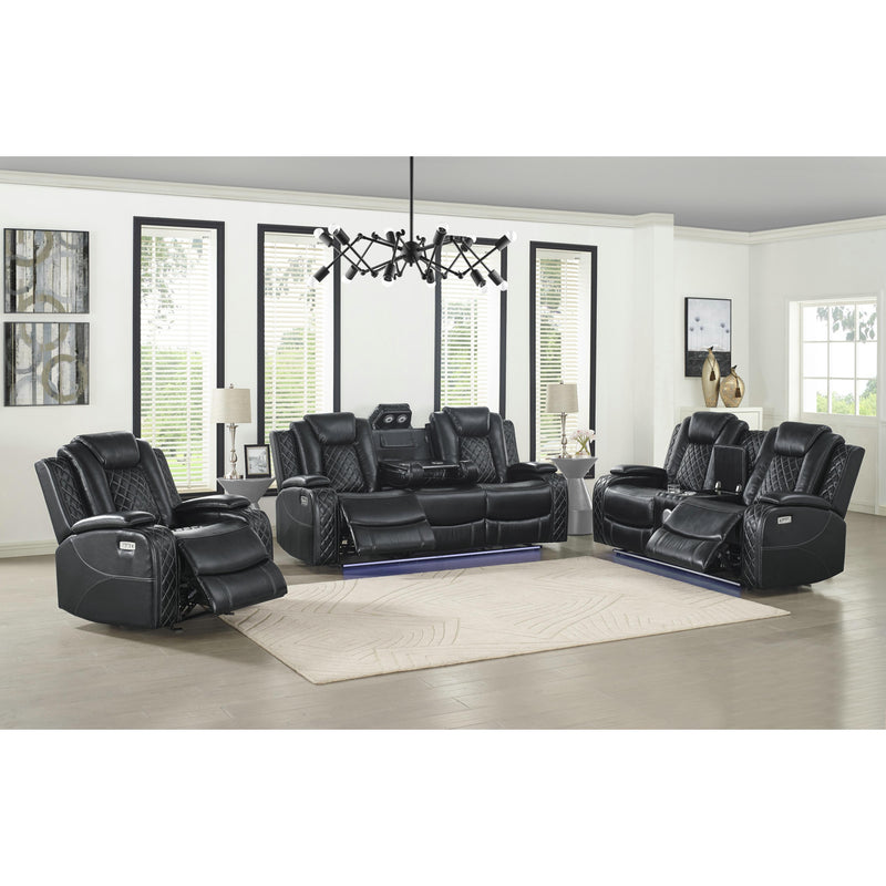 New Classic Furniture Orion Power Reclining Leather Look Loveseat U1769-25P2-BLK IMAGE 2