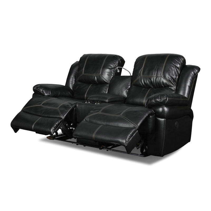 New Classic Furniture Flynn Power Reclining Leather Look Loveseat UC2177-25P1-PBK IMAGE 3