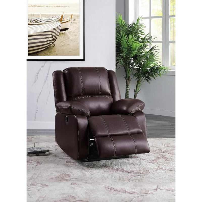 Acme Furniture Zuriel Power Polyurethane Recliner Zuriel 52153 Power Recliner - Brown IMAGE 8