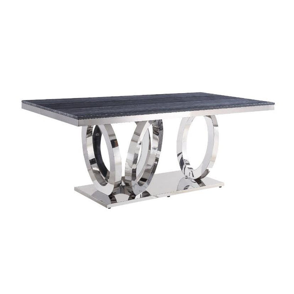 Acme Furniture Nasir Dining Table with Faux Marble Top and Pedestal Base 68255 IMAGE 1