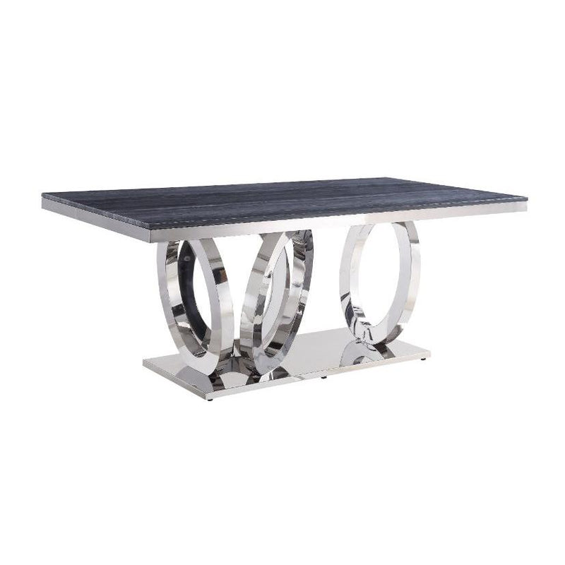 Acme Furniture Nasir Dining Table with Faux Marble Top and Pedestal Base 68255 IMAGE 1