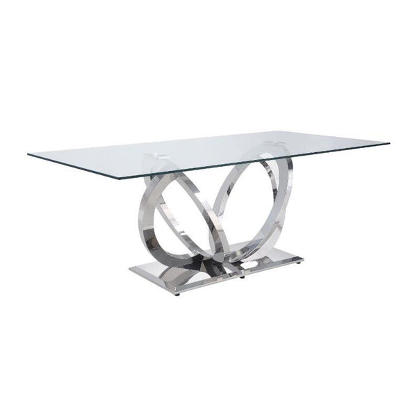 Acme Furniture Finley Dining Table with Glass Top and Pedestal Base 68260 IMAGE 1