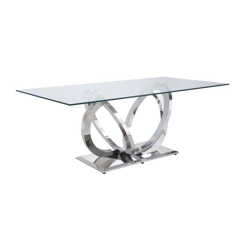 Acme Furniture Finley Dining Table with Glass Top and Pedestal Base 68260 IMAGE 1