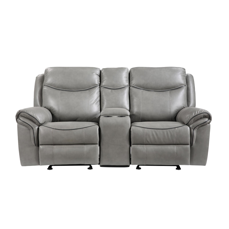 Homelegance Aram Reclining Leather Look Loveseat 8206GRY-2 IMAGE 1