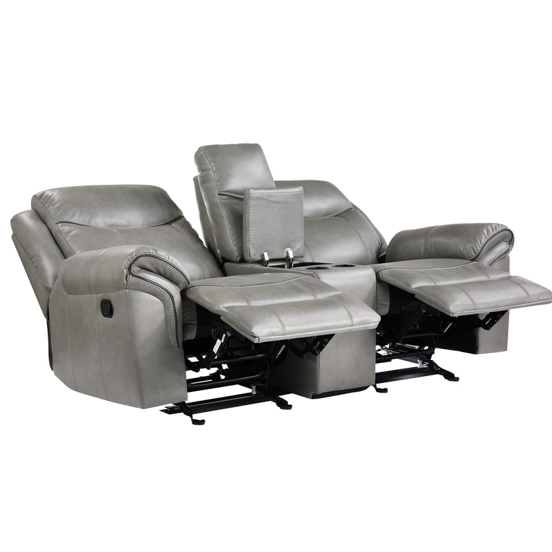 Homelegance Aram Reclining Leather Look Loveseat 8206GRY-2 IMAGE 4