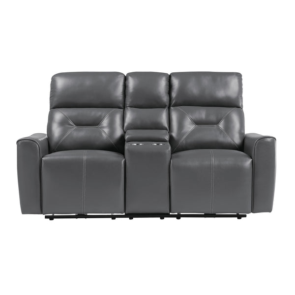 Homelegance Burwell Power Reclining Leather Look Loveseat 9446GY-2PW IMAGE 1