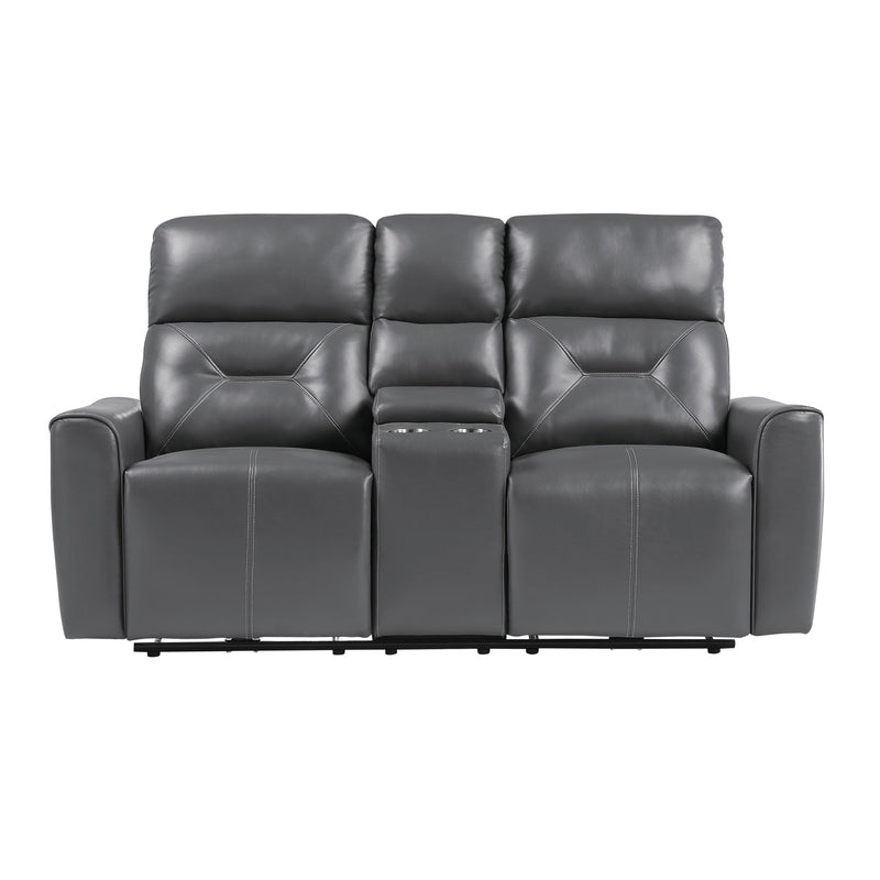 Homelegance Burwell Power Reclining Leather Look Loveseat 9446GY-2PW IMAGE 1