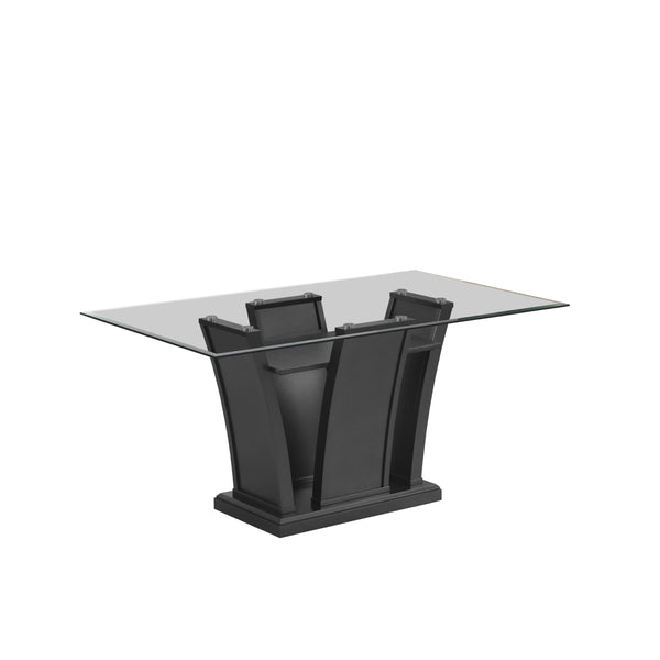 New Classic Furniture Platina Dining Table with Glass Top and Pedestal Base D3639-10T/D3639G-10B IMAGE 1