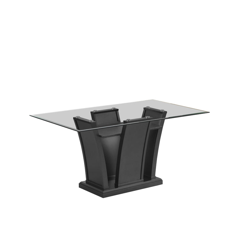 New Classic Furniture Platina Dining Table with Glass Top and Pedestal Base D3639-10T/D3639G-10B IMAGE 1
